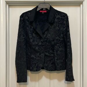 Carina - black on black faux suede with velvet brocade fitted jacket  - M